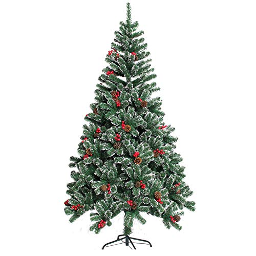 6 Ft Eco-amistoso PVC Árbol De Navidad, Artificial Premium Con Bisagras Completo Decoración Navideña Decorado Con Piñas Frutos Rojos,cifrado Abeto Abeto Navidad Para El Partido Tienda-verde 6ft(180cm)