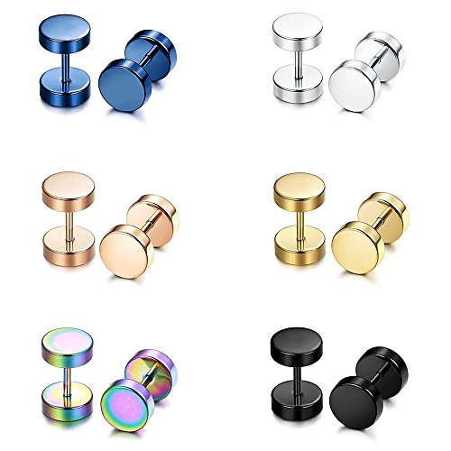 6 Pares 8MM Acero Inoxidable Pendientes Hombre Mujer Unisex Helix Piercing Oreja, Pendientes Hombres Negro Plata Redondos, Aretes para Hombre Mujer Pequeños de Oro, Bisuteria Pendientes de Tous Aro