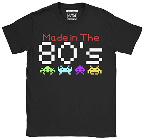 6TN Hombre Hecho en la Camiseta de los años 80 (L, Negro)