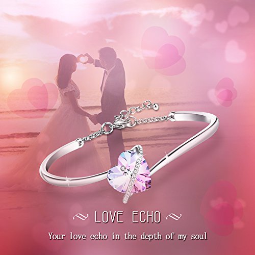 7 Pulgadas Pulseras de Corazón Azul Púrpura Ajustable para Mujer Brazalete Pulseras de Oro Rosa con Cristales de Swarovski Pulsera de Mamá Regalos de Cumpleaños para Mujer Mamá (A-pink)