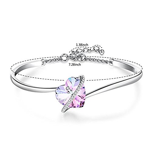 7 Pulgadas Pulseras de Corazón Azul Púrpura Ajustable para Mujer Brazalete Pulseras de Oro Rosa con Cristales de Swarovski Pulsera de Mamá Regalos de Cumpleaños para Mujer Mamá (A-pink)