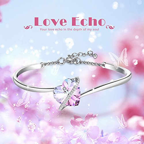 7 Pulgadas Pulseras de Corazón Azul Púrpura Ajustable para Mujer Brazalete Pulseras de Oro Rosa con Cristales de Swarovski Pulsera de Mamá Regalos de Cumpleaños para Mujer Mamá (A-pink)