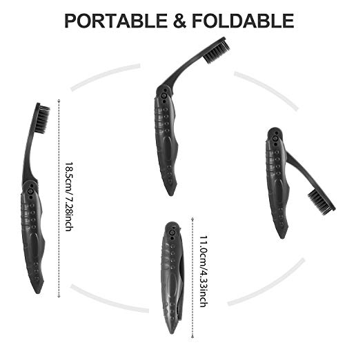 8 Piezas Cepillo de Dientes Plegable de Viaje Negro Cepillo de Dientes Portátil de Carbón con Cerdas Medianas Suaves para Cámping