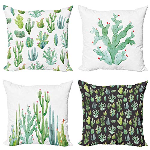 ABAKUHAUS Clásico Set de 4 Fundas para Cojín, Botanical Wild Ramos, Estampado Digital en Ambos Lados y Cremallera, 40 cm x 40 cm, Cáscara de Huevo y Gris carbón