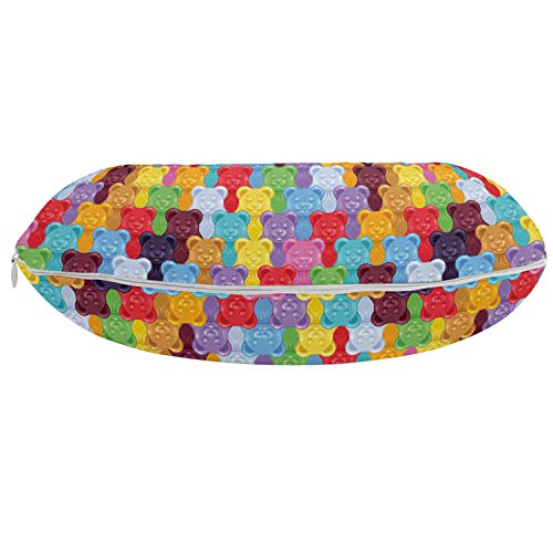 ABAKUHAUS Vistoso Cojín de Viaje para Soporte de Cuello, Teja Ositos de Goma de los niños, Viajes Siestas Leer Mirar TV, 30x30 cm, Multicolor