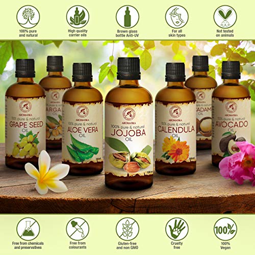 Aceite de Jojoba 100ml - Simmondsia Chinensis - Argentina - 100% Puro y Natural - Cuidado para el Rostro - Cuerpo - Cabello - uso Puro con Aceites Esenciales para Cosmético - Masaje