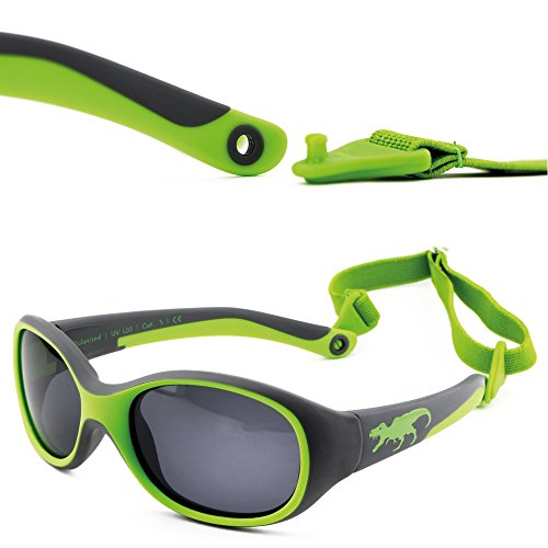 ActiveSol gafas de sol | NIÑO | 100% protección UV 400 | polarizadas | irrompibles, de goma flexible | 2-6 años | 22 gramos [Tiranosaurio]