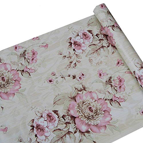 Adhesivo decorativo rosa peonía flores papel de contacto estante maletero Peel y Stick extraíble papel pintado para estantes cajón muebles pared artes y manualidades decoración 45 x 200 cm