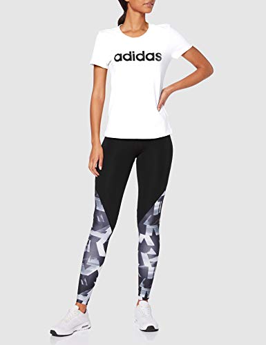 adidas W E Lin Slim T Camiseta de Manga Corta, Mujer, Blanco (White/Black), S