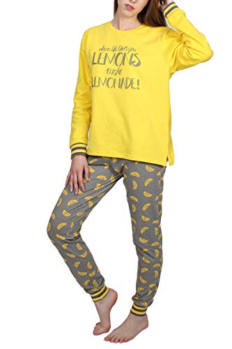 ADMAS Pijama Manga Larga Lemon para Mujer, Color Amarillo, Talla XL