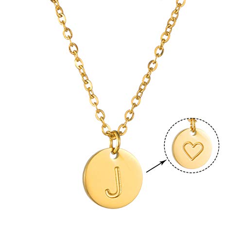 AFSTALR Colgantes Iniciales Mujer Oro Collar Letras J con Corazón Nombre Redondo Personalizado Letras Joyería Regalo de Cumpleaños