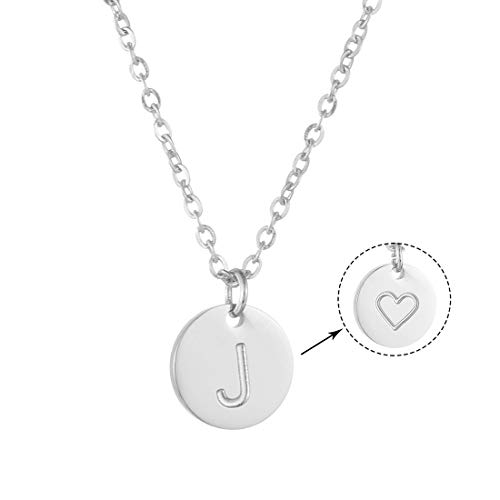 AFSTALR Colgantes Iniciales Mujer Plata Collar Letras J con Corazón Nombre Redondo Personalizado Letras Joyería Regalo de Cumpleaños