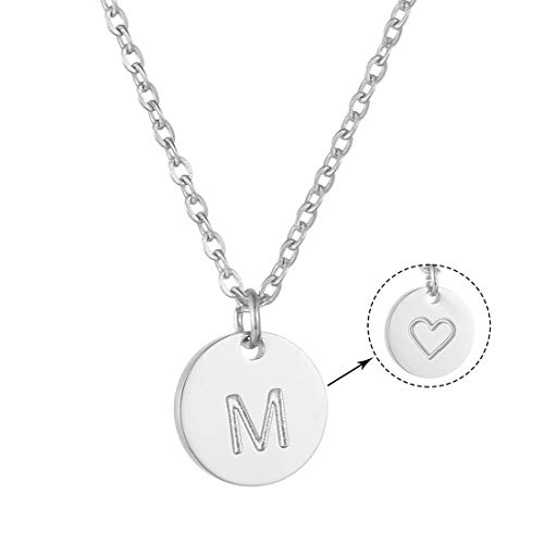 AFSTALR Collar Inicial Mujer Plata Colgante Letra M Nombre Personalizado Corazón Tallado Regalo de Cumpleaños para Mamá y Abuela e Hija