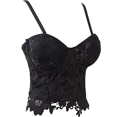 Aiuem Encaje Push Up Bralet Corsé de Mujer Sujetador Bustier Night Club Party Recortar Top Chaleco (Negro, L)