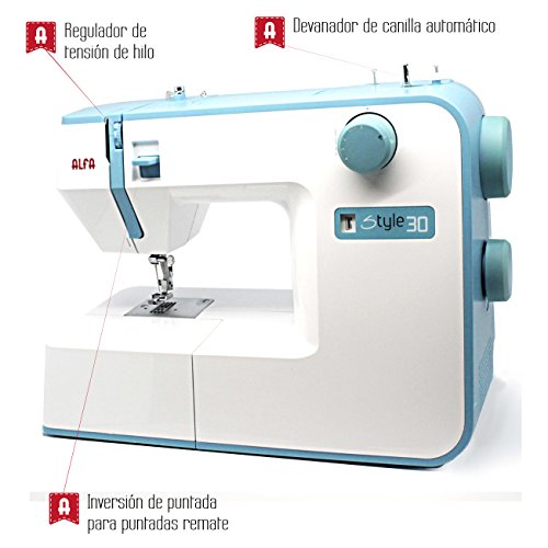 Alfa Hogar Maquina De Coser Alfa Style 30 Zig-Zag,Domestica, Azul