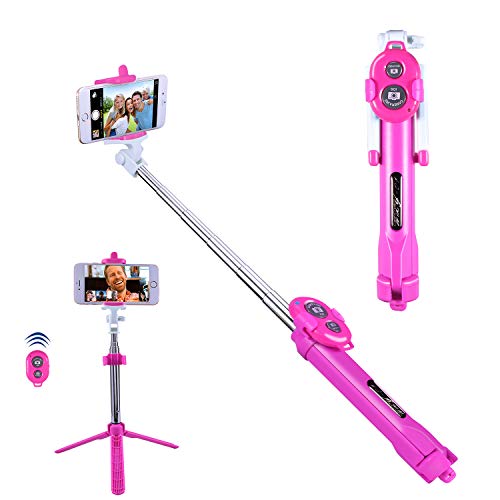 Alfort Palo Selfie, Bluetooth Selfie Stick Trípode Wireless Mini con Obturador Remoto Bluetooth para iPhone 8/7 / Samsung A7 / S7 / Huawei P10 / P9 y Otros Android/iOS Teléfono 5.5" (Rosa)