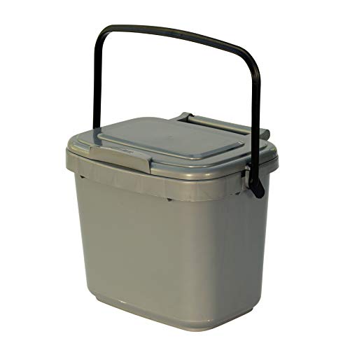 All-Green Cubo de plástico para Compost de Cocina de 5 litros, con 50 Bolsas de asa, Color Plateado y Gris