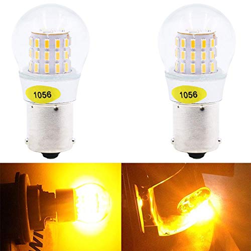 ALOPEE Paquete de 2-1056 BAU15S 7507 12496 5009 RY10W Luz LED ámbar/Amarilla Extremadamente Brillante, No Polarizada 10-30V-DC 3014 39 SMD Bombilla de Repuesto Para lámpara de Cola Luces de Giro