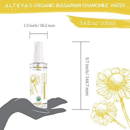 Alteya Organic Agua Floral de Manzanilla 100 ml Spray – Con Certificado USDA de Producto Puro Orgánico, Destilado al Vapor de Frescas flores de Manzanilla (Anthemis Nobilis) cosechadas a mano – Iluminador, hidratante y calmante