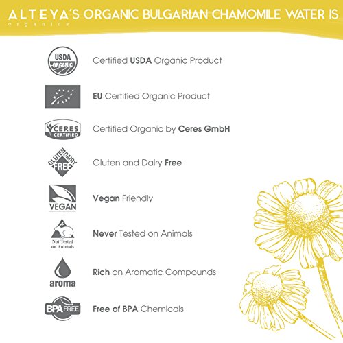 Alteya Organic Agua Floral de Manzanilla 100 ml Spray – Con Certificado USDA de Producto Puro Orgánico, Destilado al Vapor de Frescas flores de Manzanilla (Anthemis Nobilis) cosechadas a mano – Iluminador, hidratante y calmante