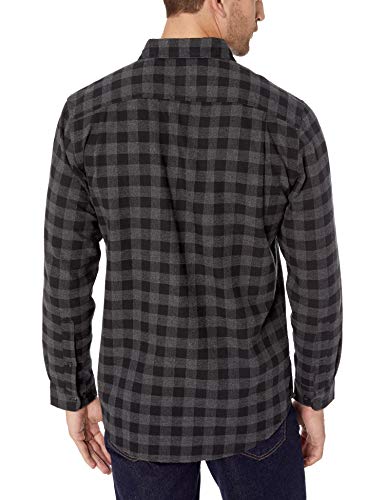 Amazon Essentials - Camisa de franela a cuadros de manga larga y ajuste regular para hombre, Gris (Charcoal Buffalo Plaid), US S (EU S)