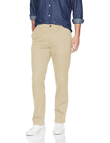 Amazon Essentials - Pantalones elásticos informales con corte recto para hombre, Beige (Khaki), 30W x 34L