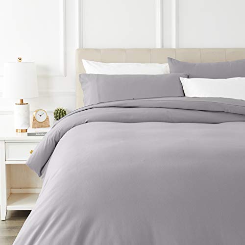 AmazonBasics - Juego de cama de franela con funda nórdica - 230 x 220 cm/50 x 80 cm x 2, Gris