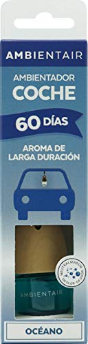 Ambientair. Ambientador para coche Océano. Ambientador sin alcohol con tapón de madera. Fragancia suave y duradera que no causa mareos ni irritación.