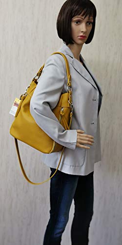 AmbraModa GL030 - Bolso de hombro italiano para mujer en cuero genuino, bolso de mujer, bolso bandolera, bolso hobo (Blanco)