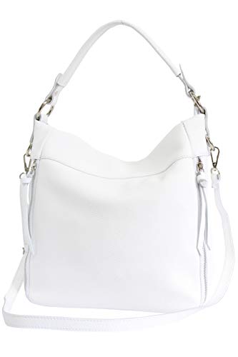 AmbraModa GL030 - Bolso de hombro italiano para mujer en cuero genuino, bolso de mujer, bolso bandolera, bolso hobo (Blanco)