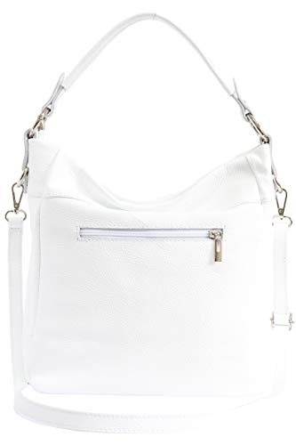 AmbraModa GL030 - Bolso de hombro italiano para mujer en cuero genuino, bolso de mujer, bolso bandolera, bolso hobo (Blanco)