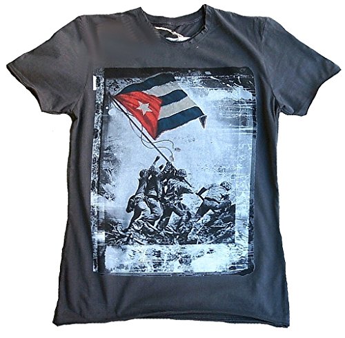 Amplified – Camiseta para hombre gris charcoal Antracita Cuba Revolution Cuban guerillas Rock Star Club Vintage VIP Rock Star Diseño gris 48