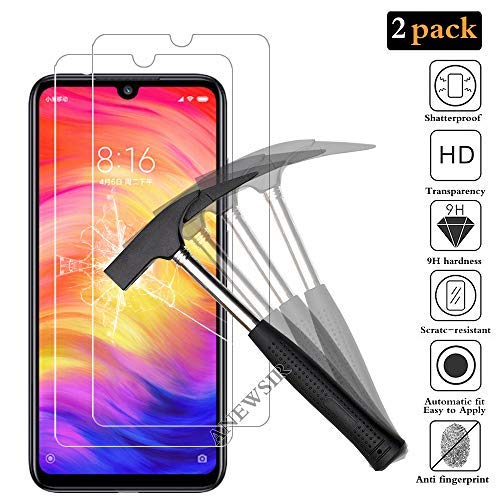 ANEWSIR [2 Pack] Protector de Pantalla para Xiaomi Redmi Note 7 / xiaomi redmi Note 7 Pro,Cristal Vidrio Templado Premium 9H definición.