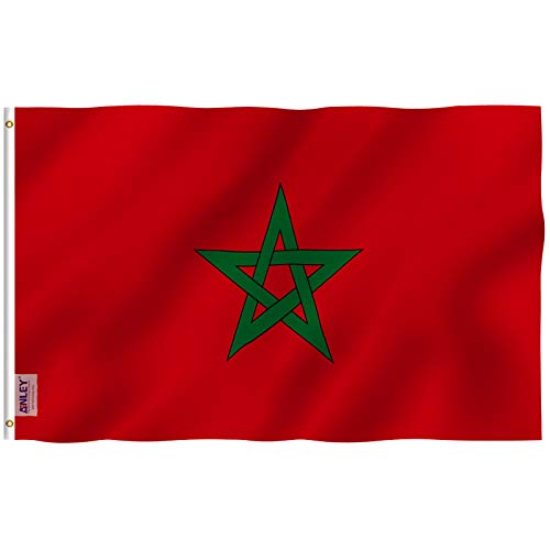 Anley Fly Breeze Bandera de Marruecos de 3x5 pies - Color Vivo y Resistente a la decoloración UV - Encabezado de Lona y Doble Costura - Banderas Nacionales marroquíes Poliéster con Arandelas