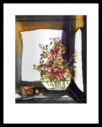 Annemarie Loew Stilleben mit Blumen Poster Impresión en marco de aluminio en negro 71 x 56 cm