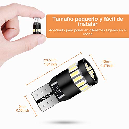 Anpro 10 Paquetes T10 LED Canbus Bombillas,T10 W5W LED Blanco Super Brillante W5W T10 194 168 2825 158 175 21 SMD 4014 6000K,Luz para Coche