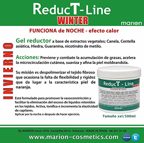 Anticelulítico Reductor Reductline WINTER Efecto Calor xxl - 500 ml, a base de Extractos Vegetales; Canela, Centella Asiática, Hiedra, Guaranina, Nicotináto de Metilo . Todo Tipo de Piel.