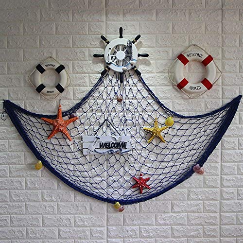 AOFOX - Red azul de pesca decorativa de estilo mediterráneo con conchas, azul, 1 m x 2 m