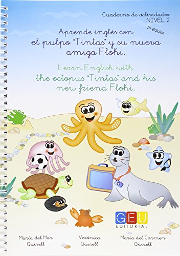 Aprendo inglés con el pulpo tintas y su nueva amiga Floki / Editorial GEU/ Recomendado de 6-7 años/ Aprende inglés / Refuerza conceptos/ Incluye tarjetas