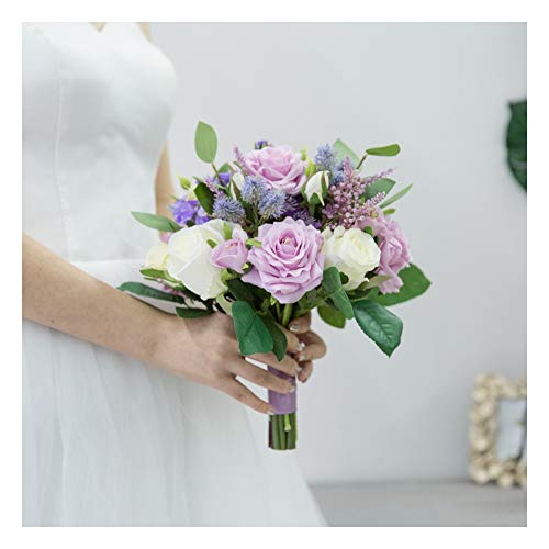 Aqiong Hibeilinq Broche de Novia Novia de la Boda New Western Purple Rose Ramos de Flores de Seda Artificial Accesorios de Boda Buque de Noiva Ramo de la Boda (Color : Purple)