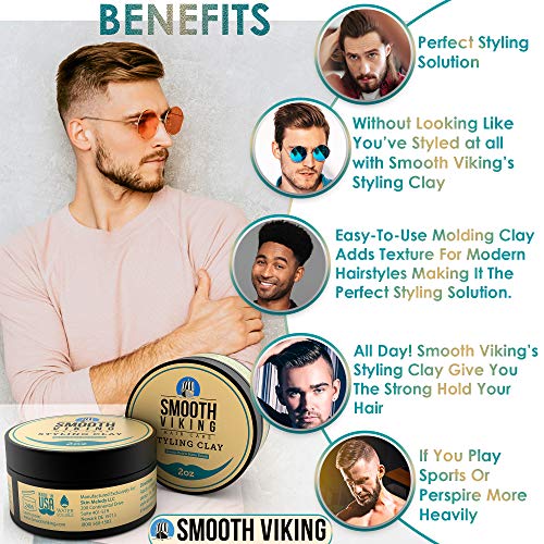 Arcilla de Peinado para Hombre - Crema con Fijación Fuerte y Acabado Mate - Producto para Dar Textura, Densidad y Modernidad al Peinado - Sin Brillos - 57 g aprox. - Smooth Viking