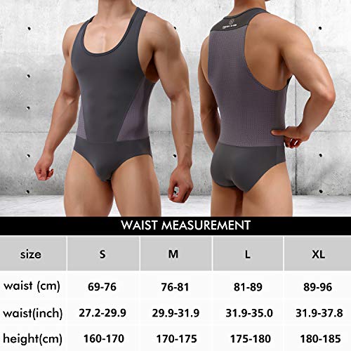 Arjen Kroos Hombre Maillot Leotardo Ropa Interior Deportiva Sexy Bodysuit Deportivo de Hombre para Gimnasia Danza Bañador Bodies Elásticos (Gris, M(76-81cm))