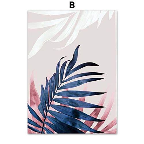 Arte de la Pared Pintura de la Lona Flor Rosada Azul Hojas Tropicales Abstractas nórdicas Carteles e Impresiones Imágenes de la Pared para la decoración de la Sala de Estar Sin marco-50x70cmX3