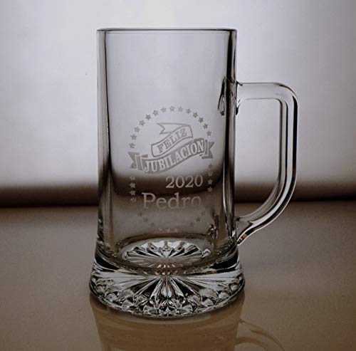 Arte-Deco Jarra DE Cerveza Stern GRABADA Y Personalizada para JUBILACIÓN. Jarra 520 ML con Estuche, Regalo para cumpleaños, Hombre, Mujer y Cualquier celebración