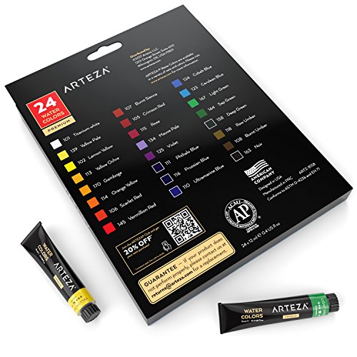 Arteza Tubos de acuarela líquida de calidad | 24 colores de acuarela | Tubos de 11,8ml | Kit de iniciación para pintar acuarelas
