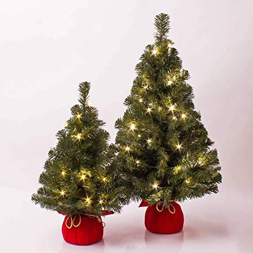 artplants.de Mini árbol de Navidad VARSOVIA, LED, Rojo, 60cm, Ø 40cm - Abeto Artificial - Pequeño Abeto Decorativo
