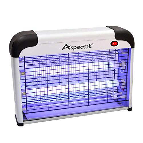 ASPECTEK Lámpara Matamoscas Electrico, Atrapa UV Lampara para Mata Mosquitos y Insectos,Control Multi-Insecto 20 W Efecto 60 m² Dispositivo de Suspensión Plateado