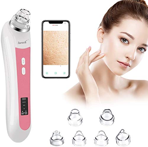 AsperX Limpiador de Poros Succionador de Puntos Negros 5.0 megapíxeles visibles Recargablecon 6 Cabezalesy microscopio 20Xpara Espinillas y Acné Adecuado para Hombres y Mujeres