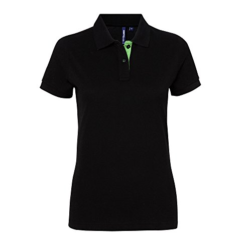 Asquith & Fox Women's Contrast Polo, Multicolor (Black/Lime 000), 42 (Talla del Fabricante: Large) para Mujer