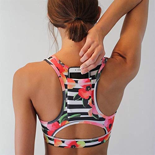 ASVNDD Las Mujeres Sujetador de los Deportes con el teléfono de Bolsillo de impresión Yoga Superior de la Aptitud Running Wear Haut Femme Relleno Gimnasio Bras inalámbrica Top Deportivo Run